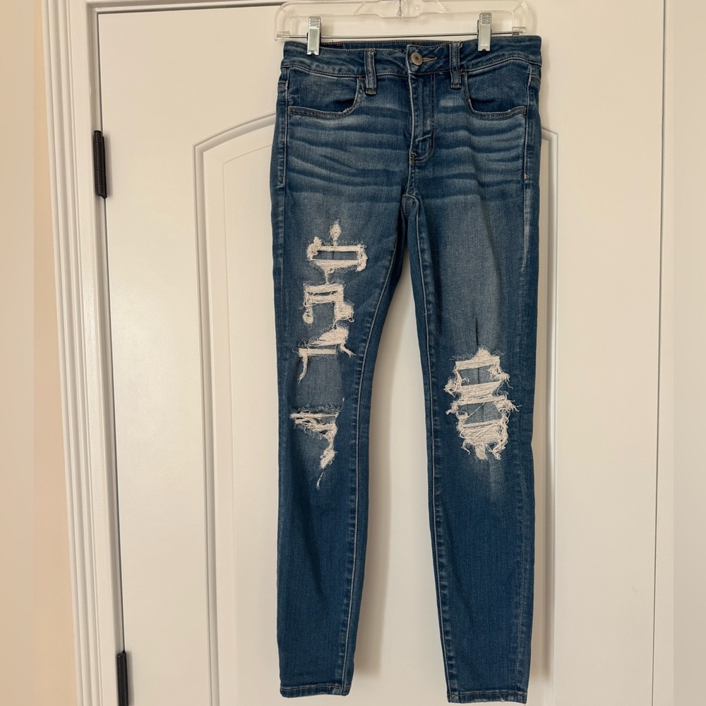 American Eagle Outfitters Distressed Skinny Jeans - Blue